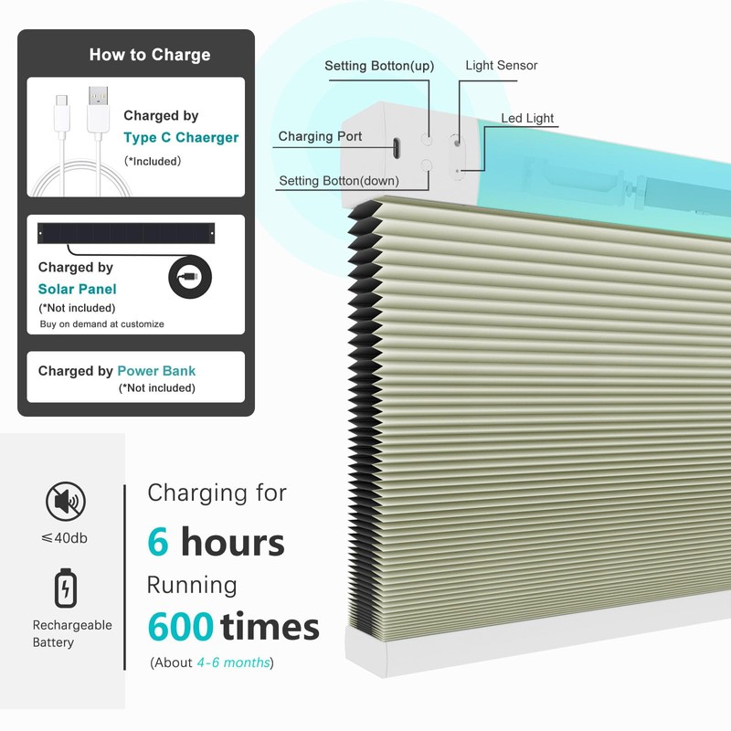 Changshade Blackout Smart Blinds Cellular Shades for Windows Doors Motorized