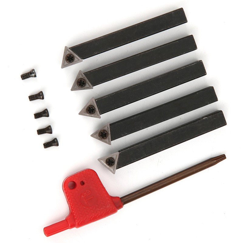5Pcs 1/4in Indexable Turning Tool Set Cemented Carbide Machining Lathes