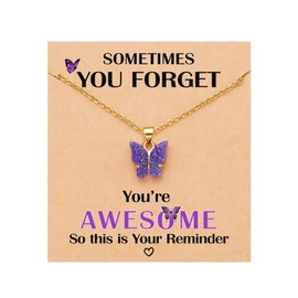 UNGENT THEM Inspirational Purple Butterfly Gifts for Women Birthday Friends Engagement Gifts for Her Teen Girls Necklace Jewelry Trendy Stuff Christmas Stocking Stuffers
