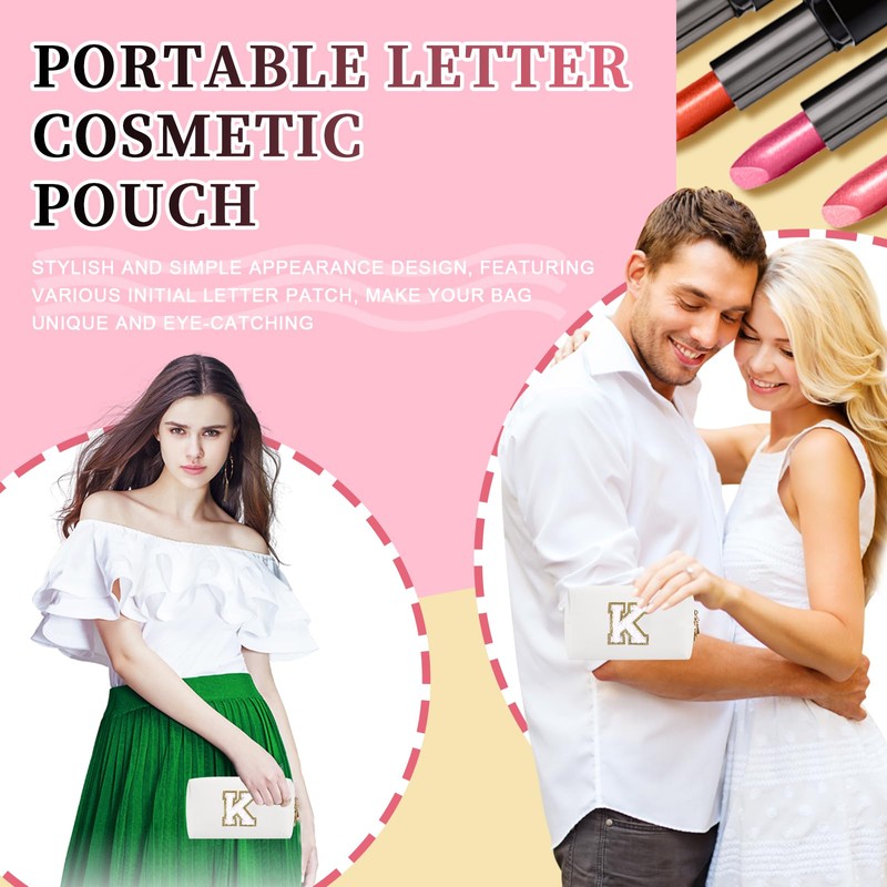 Bolsa de maquillaje con parche inicial personalizada, bolsa de chenilla