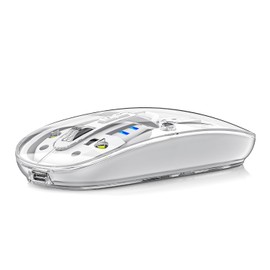 Uiosmuph M133 Maus Kabellos, Wiederaufladbare Bluetooth Maus (DREI Modi: BT 5.1/5.1 + 2.4G), Transparente Abdeckung, Batteriestand sichtbar,Leise Funkmaus für Laptop, Mac OS, Android, Weiß