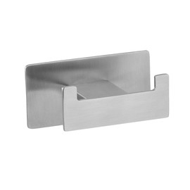WENKO Turbo-Loc Duo Genova Matt Wall Hook, Decorative Double Bath Hook Made of Stainless Steel for Towels or Bathroom Utensils, Fixes without Drilling, Rustproof, (W x H x D): 8.9 x 4.4 x 5.4 cm