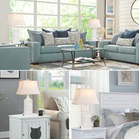 Table Lamps for Living Room Set of 2, Coastal White Bedside Lamps for Bedroom with USB Ports and AC Outlet Modern Resin 3-Color Temperature Nightstand Lamp for End Table (Bulbs Included)