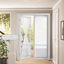 Tollpiz Sheer Door Curtain Closet Linen Textured Curtain Sheers Doorway Light Filtering Voile French Door Rod Pocket Curtains Patio Glass Doors, 25 x 80 inches Long, White, 1 Panel