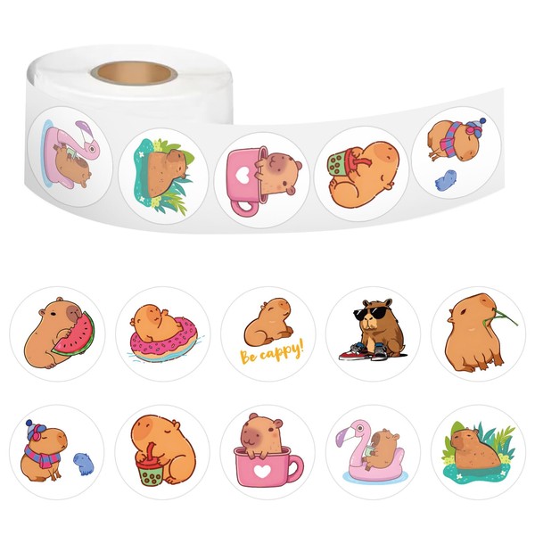 500Pcs Capybara Stickers Kawaii Capybara Labels Roll Stickers Capybara Decal