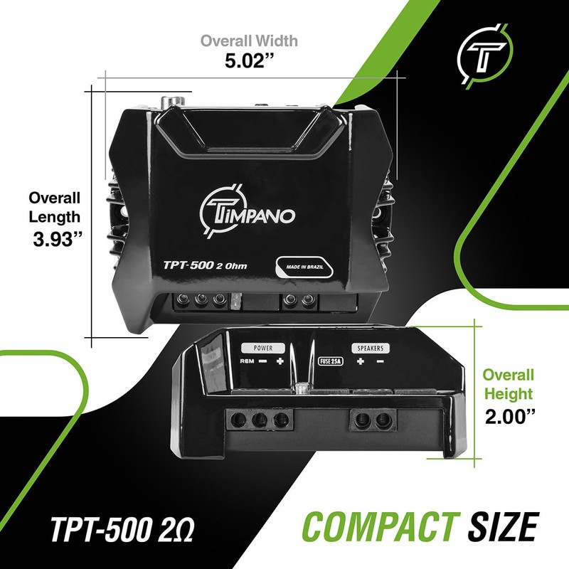 TIMPANO TPT-500 2 Ohms Compact 1 Channel TPT500 2 Ohms