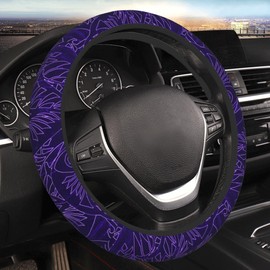 Purple Tapa Partten Car Steering Wheel Cover for Women Men 14-15 Inch Stretch Cloth Anti-Slip Wrap Protector Case Fit Universal Auto Accessories Decor Sweat Absorption (No Tools Needed)