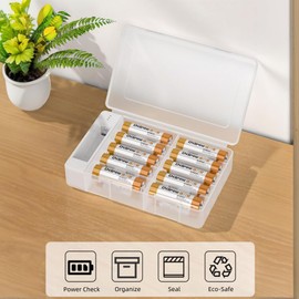 ALFOINE Battery Storage Organizer Box: 20 AA AAA Holder Case with Tester for Home/Office/School/Garage, Water Resistant and Shockproof, Battery Not Included