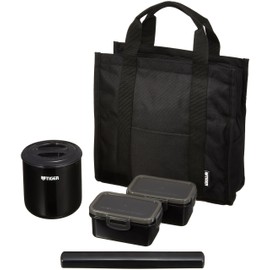 Tiger LWY-T036-K Thermos Bottle, Insulated Lunch Box, Stainless Steel, Lunch Jar, Approx. 1.8 Cups, Tote Bag Included, Black