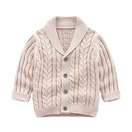 AMMENGBEI Infant Baby Boys V-Neck Cardigan Crochet Sweater,Toddler Knit Button up Knitted Pullover Sweatshirt(Khaki,9-12 Months)