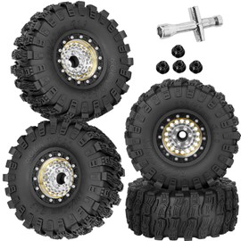 RCYouHott RC Brass&Aluminium 1.9 Crawler Tires/1.9 Beadlock Wheels and Tires Set for 1/10 SCX10 90046 AXI03007 TRX4 TRX6 VS4-10 Gen7 Gen8 MST CFX D90, RC Wheels and Rims Deep Dish Wheel,Silver