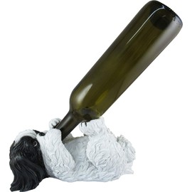 DWK "Bark N' Brew Shih Tzu Decorative Table Top Wine Bottle Holder | Home Bar Decor | Wine Accessories for a Wine Bar | Kitchen Organization | Great Gifts for Her - 10.5"