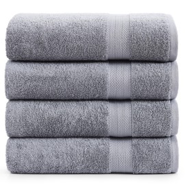 LANE LINEN Grey Bath Towels for Bathroom - 100% Cotton Bath Towel Set of 4, Shower Towels, Soft Bath Towels Large Size, Quick Dry Towels for Travel, Large Bathroom Towels Set (28"x 54") - Grey Towels