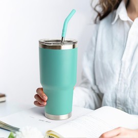 Diumepo Metal Straws for 30 oz Yeti Tumbler, 5 Pcs Reusable Stainless Steel Straws with Silicone Tip for BJPKPK, RTIC, WETOWETO, Beast 30 oz Tumbler, Cleaning Brush, 1 Portable Bag