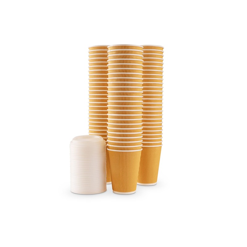 FOOGO Green 25x 12oz Disposable Paper Coffee Cups with Lids,