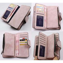 Women's Long Leather Wallet RFID Blocking Cash ID Credit Card Holder for Women Ladies Soft Clutch Wallet with Zipper Coin Pocket Fashion Purse, Light Pink, 18.8*10.5*1.7cm, Fashion