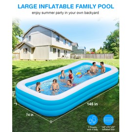 Large Inflatable Pool for Adults, 145" X 74" X 22" Oversized Thickened Family Swimming Pools, Extra Large Blow Up Pool for Backyard, Outdoor, Garden, Summer Water Party for Father Gifts