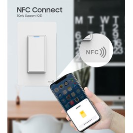 Ampai HomeKit Smart Switch Connects via NFC Tap, Easy Setup, 2.4G WiFi Smart Light Switch, Single-Pole Light Switch Works with Homekit, Siri, Alexa & Google Home, Neutral Wire Required