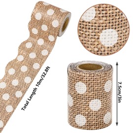 Whaline 32.8ft Burlap Dot Bulletin Board Borders Brown White Dot Die-Cut Rolled Border Trim for School Classroom Home Chalkboard Decoration