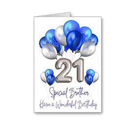 Brother Happy 21st Birthday Card 21 age Balloons (envelope Included)