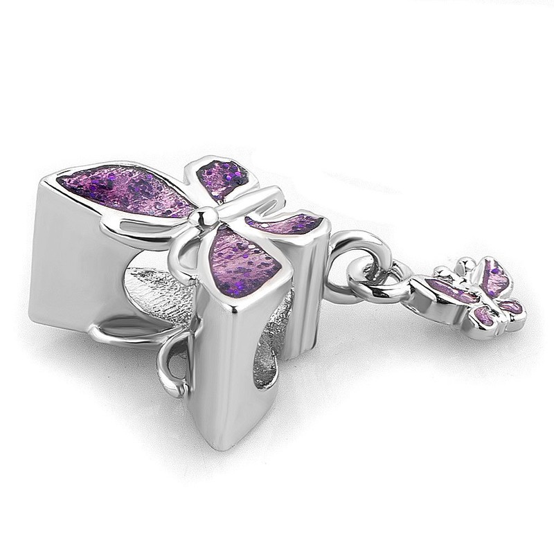 Third Time Charm Dangle Purple Butterfly Charm Beads for Bracelets