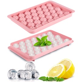 Milano Home Ice Cube Trays for Freezer - 33 PCS Round Ice Cube Mold with Lid, Pink