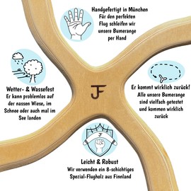 JF BUMERANG - Handmade in Munich - Model: New York left-handed - beginner - sustainable - wooden sports equipment - right-handed: