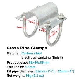 Purlin Bracket Clamps, Greenhouse Cross-Connector Adjustable U Bolt Fastening Clamps Fit 1x1¼ in Pipe, Carbon Steel Hothouse Pipe Fitting Clip for Awning Frame Top Rail Fence Scaffolding Piping 10PCS