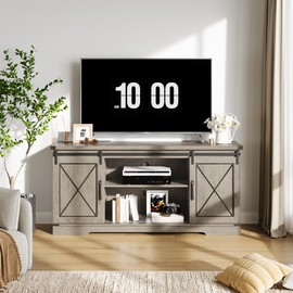 Garvee Farmhouse TV Stand for Televisions Up to 65" TVs, Entertainment Center with Sliding Barn Doors and Storage Cabinets, Modern TV Console Table, Media Furniture for Living Room, 59 Inch