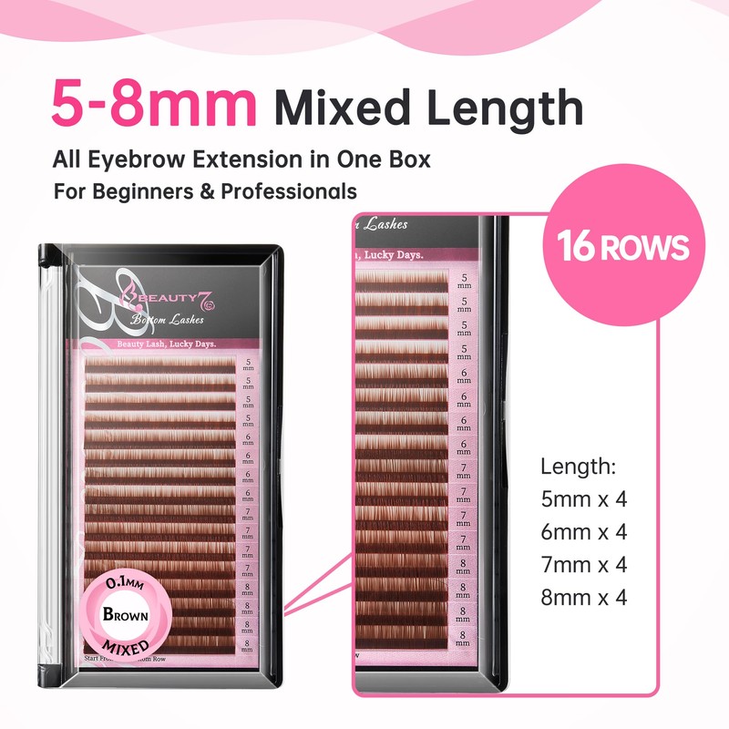 Beauty7 Brown Eyebrow Extensions Matte Individual Eyebrow False Lash Extension