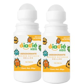 DIADIE KIDS, Desodorante para Niños, Niñas, Piel Sensible, Elimina mal olor, Sin Bicarbonato, No tapa los poros, Infantil, Rollon, 60g, 2Pack