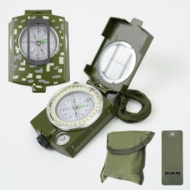 Outdoor Metal Compass with Sighting Lens, Ruler, Multi in one tool,and Whistle, Multifunctional Orienteering Waterproof Compass for Map Reading, Navigation, Hiking,Adventure (CAMO)
