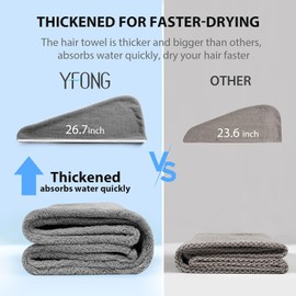 Toallas de microfibra para el pelo para mujer, paquete de 2 toallas de secado de pelo con botón, turbantes de pelo de secado rápido para cabello húmedo, cabello largo, rizado, toallas súper suaves para mujer, antiencrespamiento (gris)