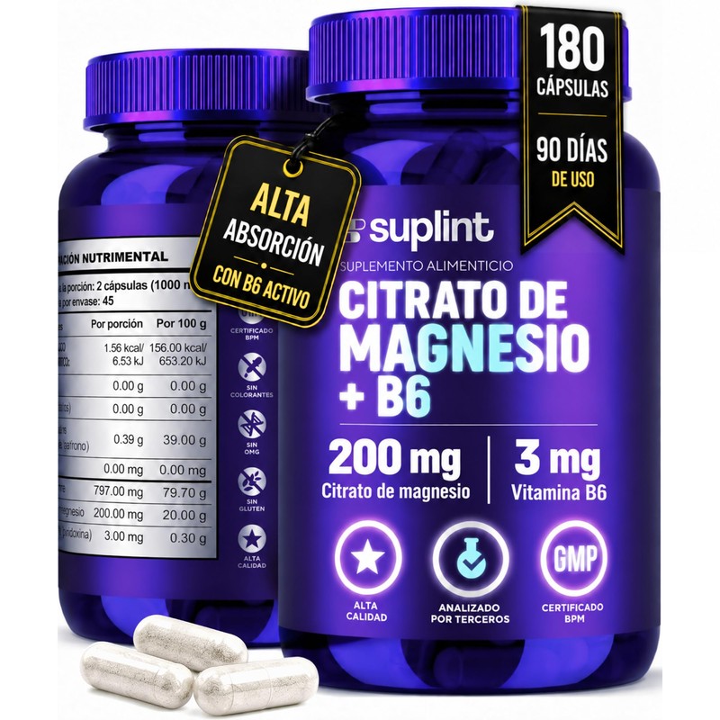 Citrato de Magnesio 200 mg con Vitamina B6 + Magnesio