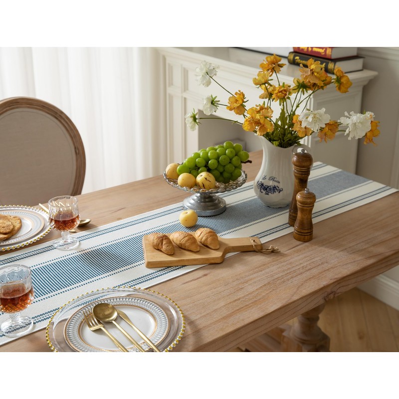 Caflife Boho Table Runner Blue and White for Modern Farmhouse