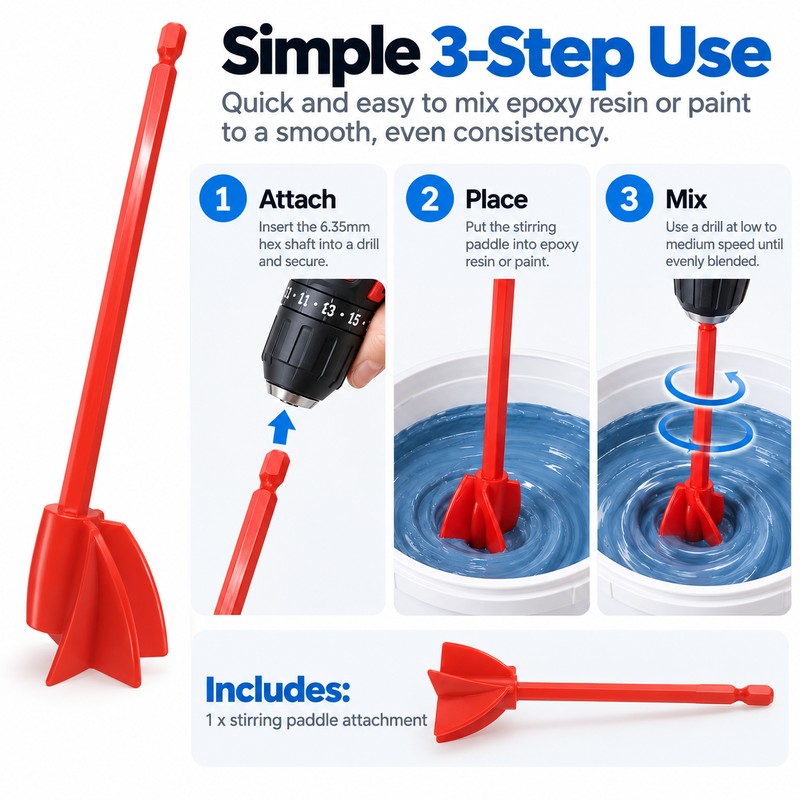 Drill Mixer Paddle for Epoxy Resin & Paint – 6.35mm