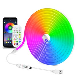 AIMENGTE Neon LED Strip, 3 m 5 V RGB Flexible Neon LED Strip, with Music Synchronization, Timing, Timer Memory, Dynamic Mode, for DIY Shapes, Game Decoration