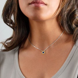 ChicSilver Sapphire Necklace for Women September Birthstone Necklace 925 Sterling Silver Sun Necklace Gold