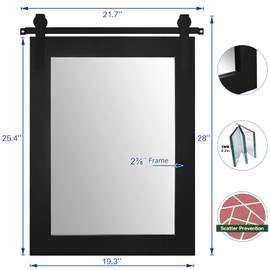 H&A Farmhouse Wall Mirror, Rustic Wood Framed Wall Decor Mirror, Barn Door-Inspired Rustic Mirrors for Living Room, Bathroom Vanity 28Inx 22In (Black), 28Inx22In