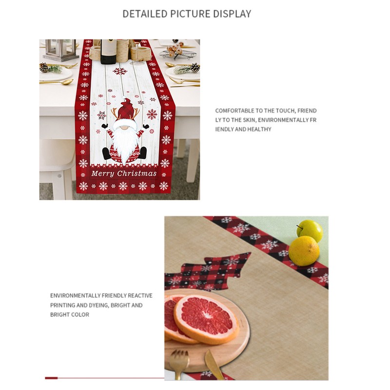 Christmas Gnome Table Runner Dwarf Striped Cotton and Linen Tablecloth