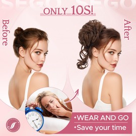 SEGO 2 Pieces Hairpiece with Elastic Band Bun Hair Pieces Hair Scrunchie with Hair Extensions Ponytail Braid Updo Hairstyles Grey