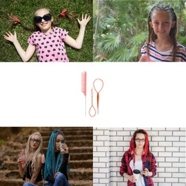 3 Piece Hair Braiding Tool Kit Professional Hair Styling Set for Perfect Braids, Includes Hook, Comb, Clips, and Accessories Ideal for Beginners and Expert (Red)