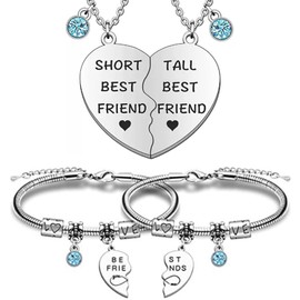 Benaewa 4 Pcs Best Friend Necklace and Bracelet, BFF Necklace for 2 Girls, Friendship Gifts For Girls Graduation Birthday