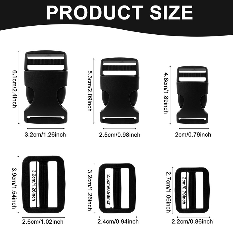 GOWTX 12Pcs Side Release Buckle Set, Plastic Snap Buckle, Rucksack