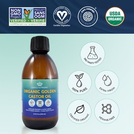 QUEEN OF THE THRONES Organic Golden Castor Oil - 8.45oz (250mL) | 100% Pure & Expeller-Pressed for Hair, Skin & Nails | Hexane-Free | USDA Certified Organic