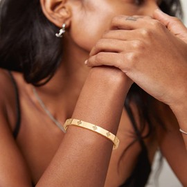 Gleamart New Gold Love Bangle Bracelet Stainless Steel Cubic Zirconia Bracelet Simple Style Bracelet