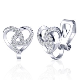 QUKE Heart Clip On Earrings for Women Non Pierced Earrings Silver Plated Cubic Zirconia Crystal Clip Earrings for Girls