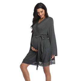 MissNina Robes for Women Maternity Robe for Hospital Robes Labor Delivery Robes Pregnancy Nursing Robes Dark Grey