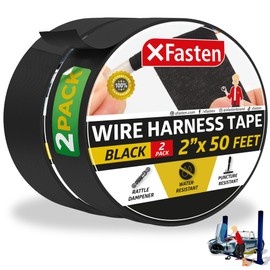 XFasten Wire Harness Tape 2 Inch x 50 Feet (2-Pack) Heat Resistant Wire Loom Tape Fabric Adhesive Cloth Tape Automotive Electrical Tape Cloth Electrical Tape Automotive Wire Wrap Wiring Harness Tape