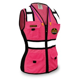 KwikSafety - Charlotte, NC - PINK LADY Safety Vest for Women 9 Pockets High Visibility ANSI Unrated Reflective Hi Vis Limited Edition Fitted Heavy Duty Construction Work PPE/Pink Small